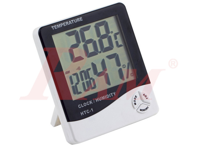 HTC-1 Digital Room Thermometer with Humidity Indicator & Clock