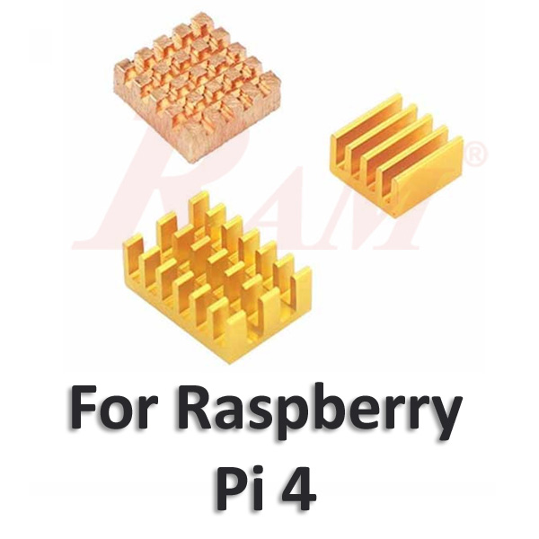 مجموعة مبرد حراري ذهبي نحاس لبوردة رازبري باي 4 مزودة بلاصق دبل فيس حراري Raspberry Pi 4B Board