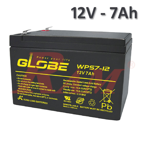 Sealed Lead Acid Battery 12V/7Ah - GLOBE بطارية قابلة للشحن جافة 12 فولت 7 امبير ماركة جلوب