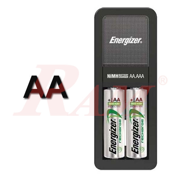Energizer® 2xAA Rechargeable Batteries + Accu Recharge MINI Charger  شاحن بطاريات مع 2 بطارية AA انرجايزر قابلة للشحن