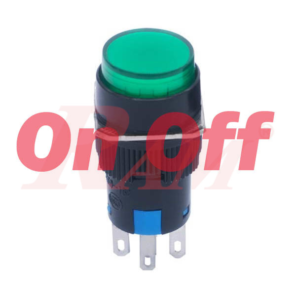 Switch On/Off 16mm Green - Self Locking مفتاح تشغيل On/Off بلاستيك  16 ملم - لون اخضر