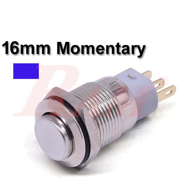 Metal Switch Momentary 16mm Blue LED Ring Water/Dustproof
