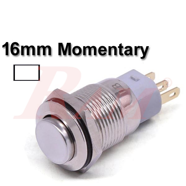 Metal Switch Momentary 16mm White LED Ring Water/Dustproof