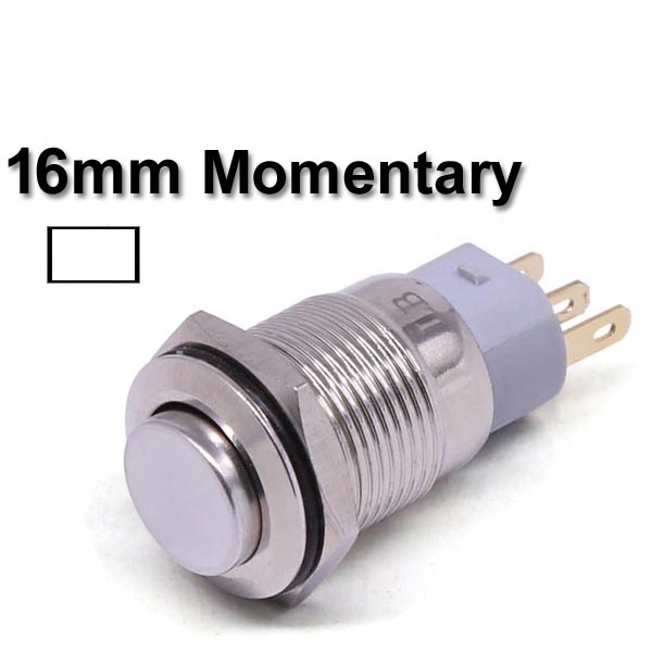 Metal Switch Momentary 16mm White LED Ring Water/Dustproof