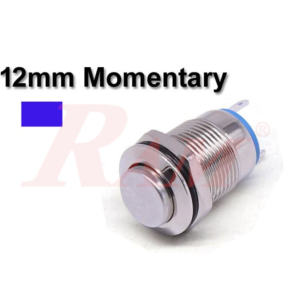 Metal Switch Momentary 12mm Blue LED Ring Water/Dustproof مفتاح لحظي Tack معدني 12 ملم معدن مقاوم للماء والاتربة مع اضائة LED باللون الازرق