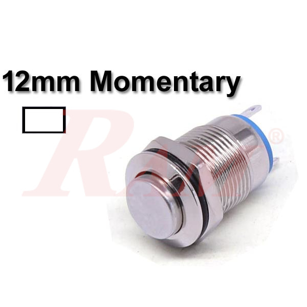 Metal Switch Momentary 12mm White LED Ring Water/Dustproof مفتاح لحظي Tack معدني 12 ملم معدن مقاوم للماء والاتربة مع اضائة LED باللون الابيض