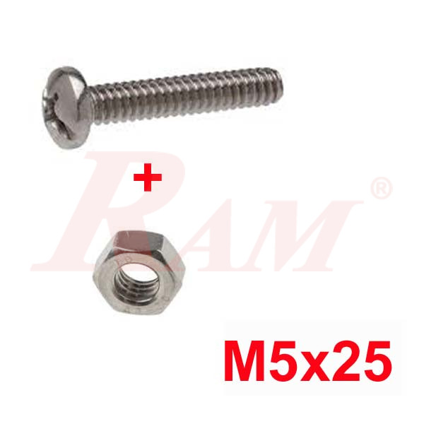 مسمار معدن راس صليبة مقاس M5x25 ملي + صامولة 5 ملي