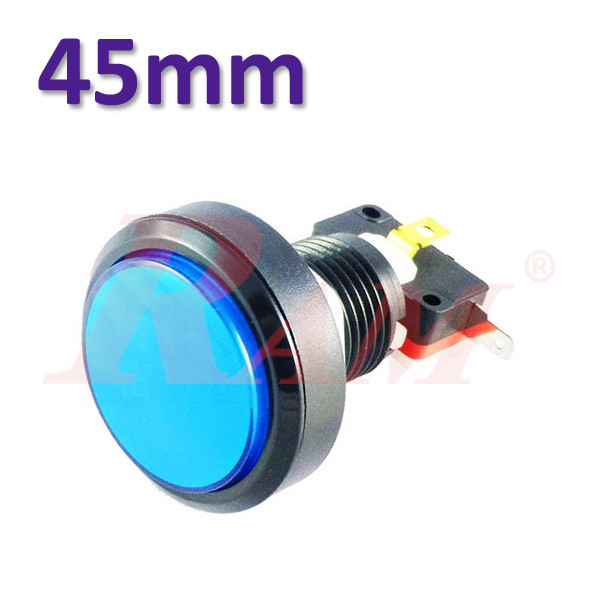 Arcade Style 45mm Big Round Push Button With Blue LED Light - Flat Head