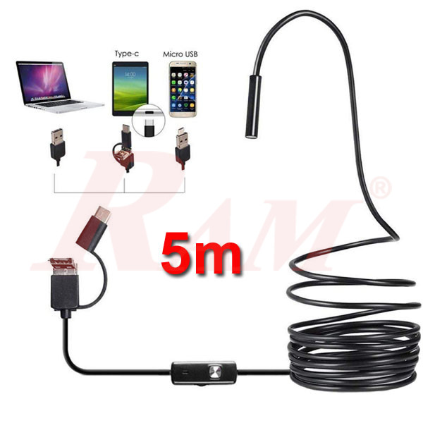 Endoscope Camera 5 Meter Cable Length - Waterproof USB OTG Borescope