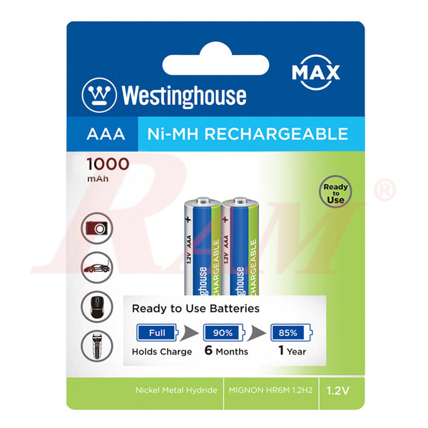 Westinghouse Battery 2xAAA Rechargeable 1.2V AAA Ni-MH 1000mAh