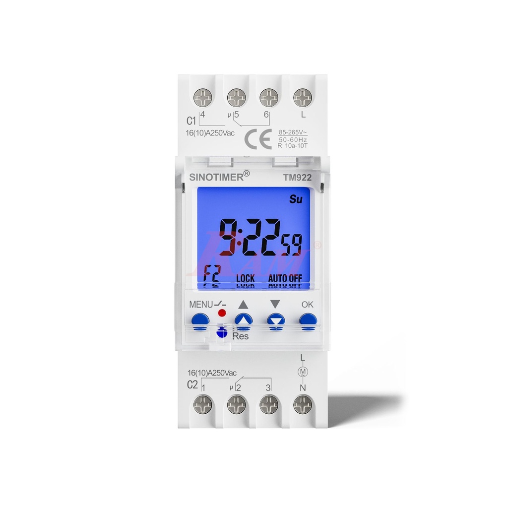TM922/220Vac Dain Rail Mount 2 Individual Channels Multi-Function Digital Timer 16A/220Vac