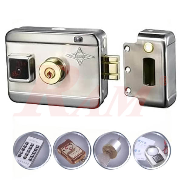 Reading Card Intelligent Electric Door Lock 12Vdc كالون كهربائي لطش 3 مفتاح كمبيوتر + كارت + 3 شفرة + 2 ريموت + زرار AXL