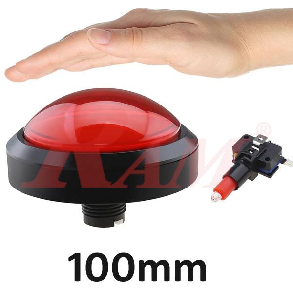 Arcade Style 100mm Big Round Push Button With Red LED Light - Massive Arcade Button with LED