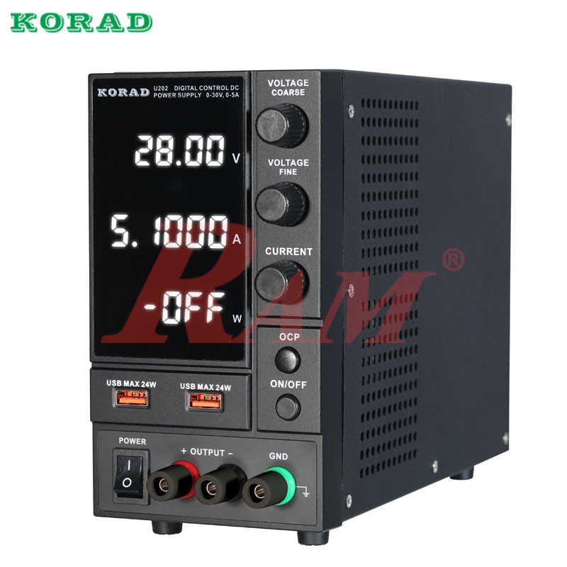 U202 0-30V, 0-5A, 150W, 1CH, Digital Control and Switching Mode DC Power Supply With 2 USB Quick Charging Ports باور سبلاي DC رقمي 30V 5A ‏150W مع USB شحن سريع