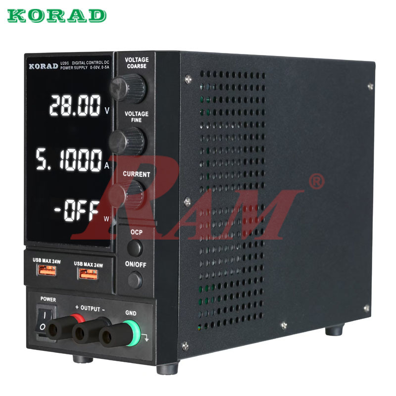 U206 0-60V, 0-5A, 300W, 1CH, Digital Control and Switching Mode DC Power Supply With 2 USB Quick Charging Ports