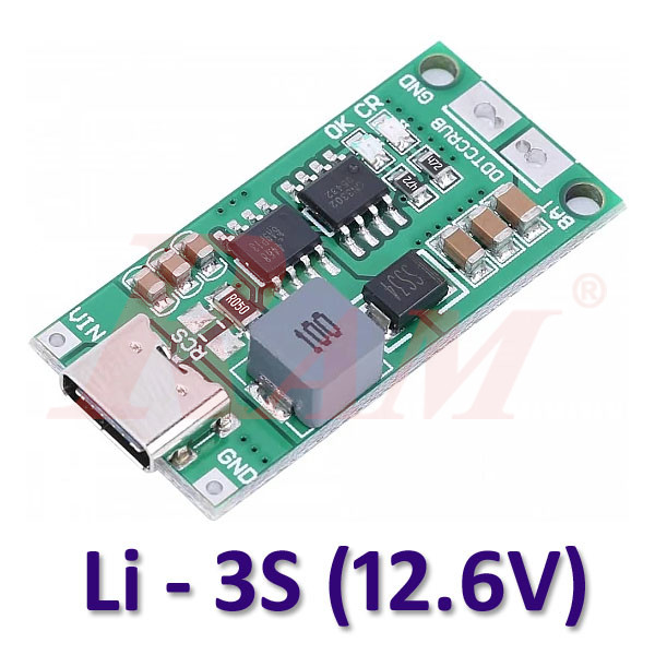 3S 12.6V 2A 18650 Lithium Battery Charger Module USB Type C 