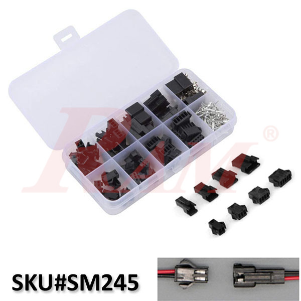 Box of 200pcs JST SM 2.54mm Connector Kit – 2/3/4/5 Pin Male & Female Housing with Terminals (SKU#SM254)