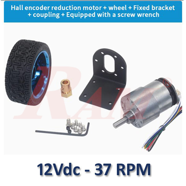 JGB37-520 DC Geared Motor 12Vdc 37 rpm Complete Set With Encoder