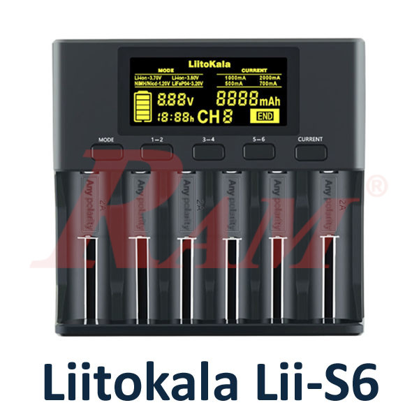 LiitoKala® Lii-S6 Battery Charger Li-ion Battery- 6 Battery Slots شاحن بطاريات ليثيوم احترافي 6 خانات ليتوكالا – Lii-S6