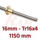 Trapezoidal Lead Screws Tr16 4mm Pitch (TR16x4) Length 1150mm + 1 Flange Brass Nut