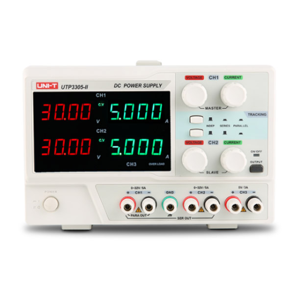 UTP3305-II Switching Triple Output DC Programmable Power Supply 0~32V 0~5A  0~30V 0~5A باور صبلاي معملي بالمحول متغير بالحماية 2 مخرج من 0 الي 32 فولت و من 0 الى 5 امبير + 1 مخرج ثابت 5 فولت 3 امبير
