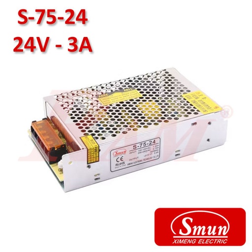 [KIT.SMPS.24V.3A] Smun® Industrial SMPS Output +24Vdc/3A Input 220Vac (S-75-24)