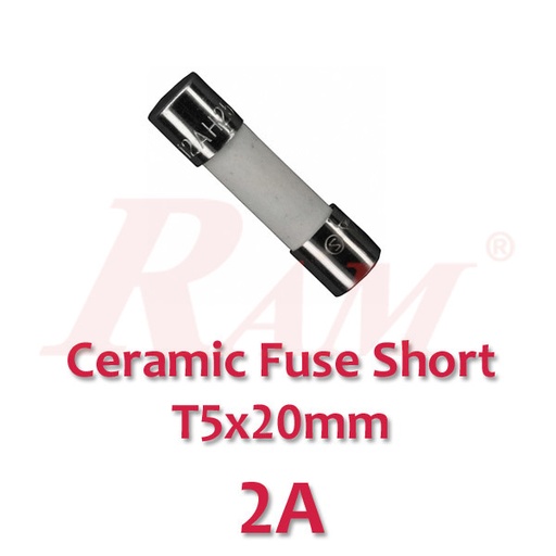 [FUSE.TH.2A] فيوز سيراميك قصير 2A امبير 250V فولت - مقاس T5x20 ملم