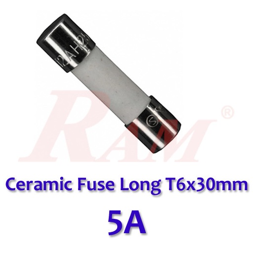 [FUSE.TH.L.5A] Ceramic Fuse Long 5A-250V (Size T6x30mm)