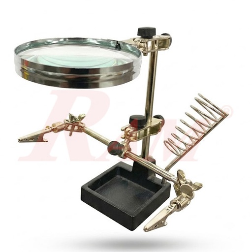 [MAGNIFIER.JM508] Magnifier With Alligators Holders & Soldering Iron Stand عدسة مكبرة مع مشابك للبورد ومزودة بحامل لكاوية اللحام