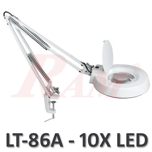[MAGNIFIER.LT86A.X10] LT86A Glass 10X Big Magnifier Movable Arm With LED Light عدسة تكبير تثبيت ربط مكتبي مع ذراع متحرك و اضائة ليد