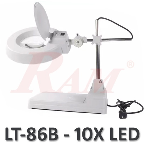 [MAGNIFIER.LT86B.X10] LT86B Glass 10X Big Magnifier Stand With LED Light