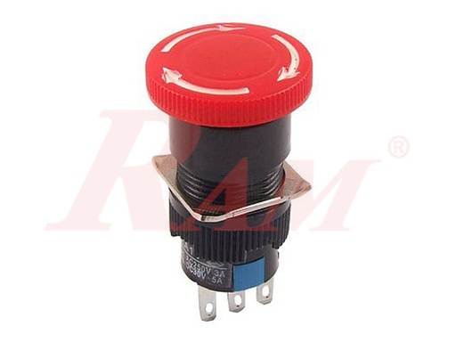 [PB.EMERGENCY.16MM] Emergency Switch 16mm Push Button 3pin مفتاح ضاغط طوارئ  دائري 3 طرف قطر 16 ملم