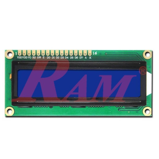 [LCD.2X16.BLUE] شاشة عرض حروف و ارقام كريستال مقاس LCD 2x16 - اضائة زرقاء