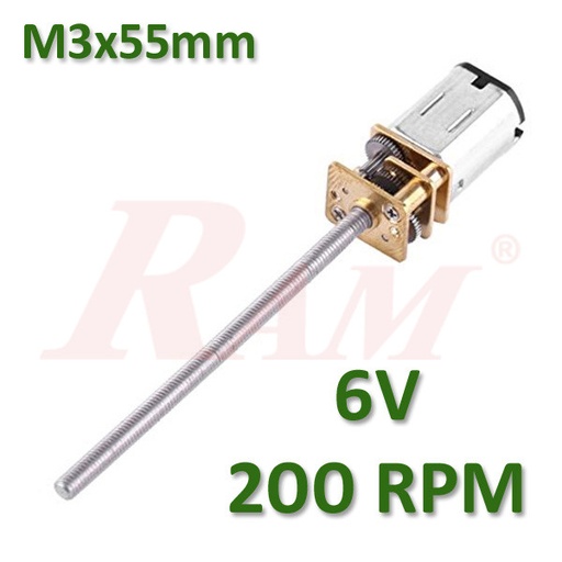 [DC.MICRO.LS.6V.55MM.200RPM] Micro Metal 6V DC Geared Motor With 55mm Lead Screw Shaft 200RPM ماتور جيربوكس 6 فولت 200 لفة/د مع اكس مسمار 55 ملم