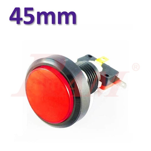 [PB.ARCADE.45MM.12V.R] Arcade Style 45mm Big Round Push Button With Red LED Light - Flat Head زر ضغط دائري كبير مقاس 45 ملم على طراز Arcade مع ضوء LED احمر