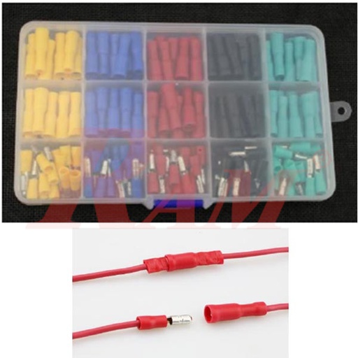 [KIT.R8.100PAIR.COLOR] Box of 100 Pairs Package Gauge Male-Female Solderless Crimp Bullet Connectors (SKU#KIT.R.8)
