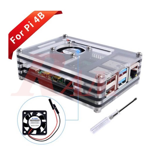 [RPI4.BOX.FAN.A532] Enclosure For Raspberry Pi 4B - 9 Layers Acrylic Case + Cooling Fan (SKU#BOX4FAN)