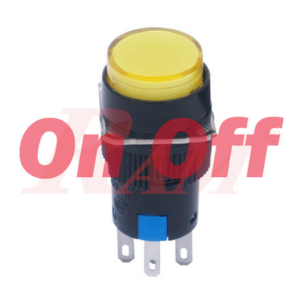 Switch On/Off 16mm Yellow - Self Locking | RAM Electronics website