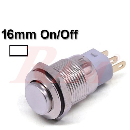 [PB.16.M.ON.OFF.WHITE] Metal Switch On/Off 16mm White LED Ring Water/Dustproof مفتاح تشغيل On/Off معدني 16 ملم معدن مقاوم للماء والاتربة مع اضائة LED باللون الابيض