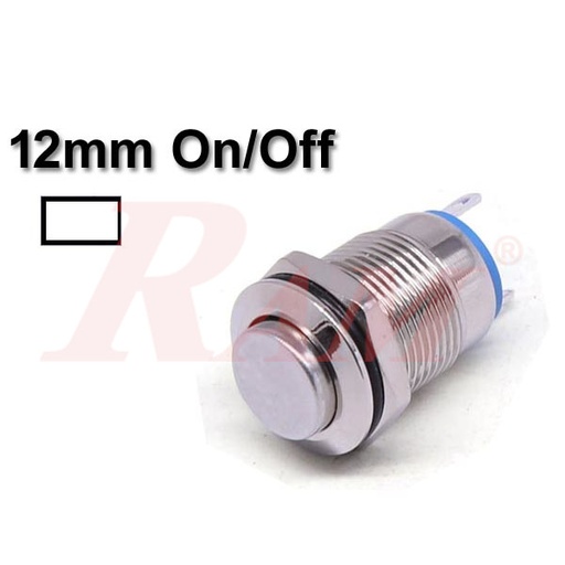 [PB.12.M.ON.OFF.WHITE] Metal Switch On/Off 12mm White LED Ring Water/Dustproof