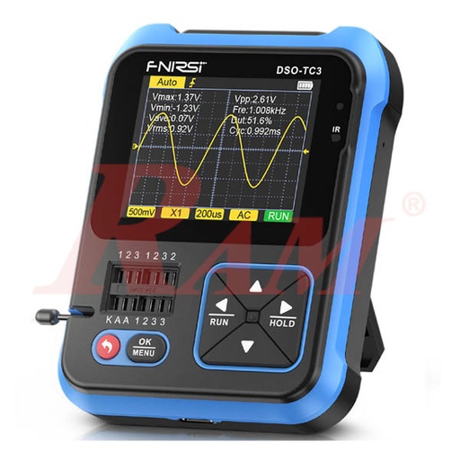 [AVO.DSO.TC3.PLUS.FNIRSI] FNIRSI® DSO-TC3 Plus (3-IN-1) 500 kHz Digital Oscilloscope, Transistor Tester & Signal Generator جهاز راسم اشارة اوسيلوسكوب + جهاز فحص مكونات الكترونية متعدد الوظائف 3 في 1 ماركة فنيرسي
