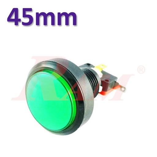 [PB.ARCADE.45MM.12V.G] Arcade Style 45mm Big Round Push Button With Green LED Light - Flat Head