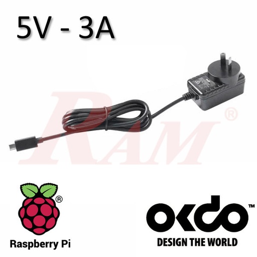 [RPI4.ADAPTOR.OKDO] Okdo Raspberry Pi Power Supply 5Vdc 3A, USB Type C, 1.5m