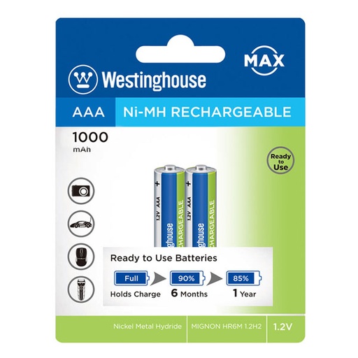 [WESTINGH.RECH.AAA.1000MAH] Westinghouse Battery 2xAAA 1000mAh Rechargeable