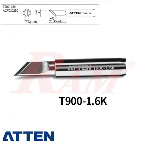 [TIP.HOT.ATTEN.T9001.6K] ATTEN® TIP T900-1.6K Lead-Free Soldering Iron Tip سن مشطوف فلات كبير ماركة اتين
