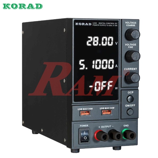 [PS.U203.KORAD] U203 0-30V, 0-10A, 300W, 1CH, Digital Control and Switching Mode DC Power Supply With 2 USB Quick Charging Ports