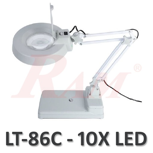 [MAGNIFIER.LT86C.X10] LT86C Glass 10X Big Magnifier Stand With LED Light - NEW Shape