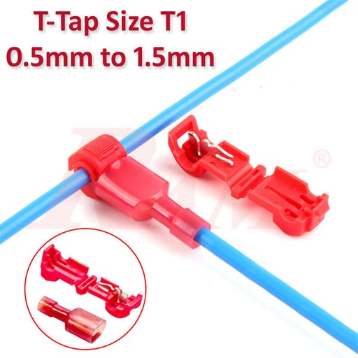 [TERMILA.WIRE.T1-TAP.RED] T-Tap Size T1 (0.5mm - 1.5mm) Wire Connector Bridge to Connect Without Cutting Wires