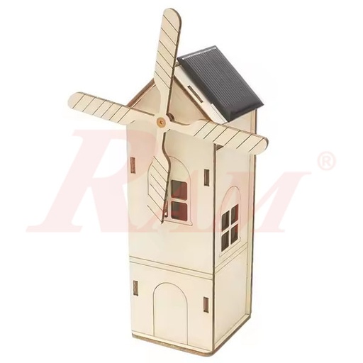 [KIT.DIY.SOLAR.WINDMILL.WOOD] DIY Solar Wood Windmill House - Science Toy