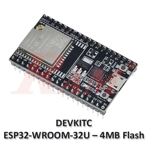 [KIT.ESP32­.4M.DIVKITC.WROOM.32U] ESP32-DEVKITC Development Board (ESP32-WROOM-32U – 4MB Flash)